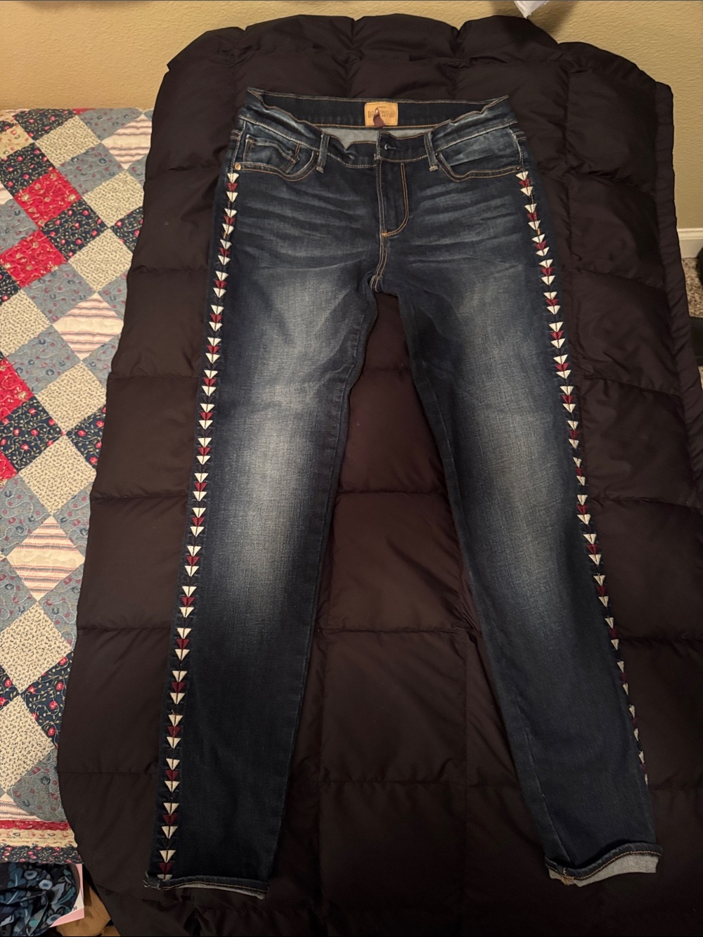 Driftwood Dark Blue Skinny Jeans with Embroidered Side Trim